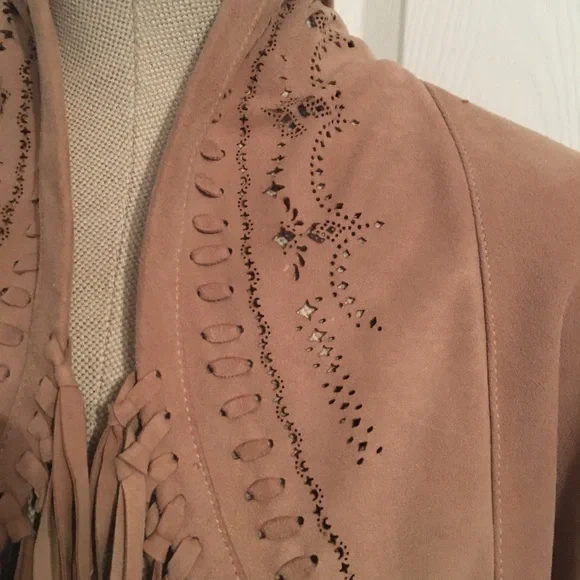 New Romantics/Free People Nude Pink Suede Leather Fringe Vest P/S - Picture 5 of 5